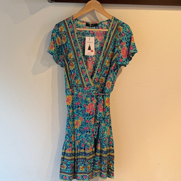 🆕 Zesica Vibrant Floral Wrap Midi Dress Blue and Pink, Size S - Picture 4 of 11